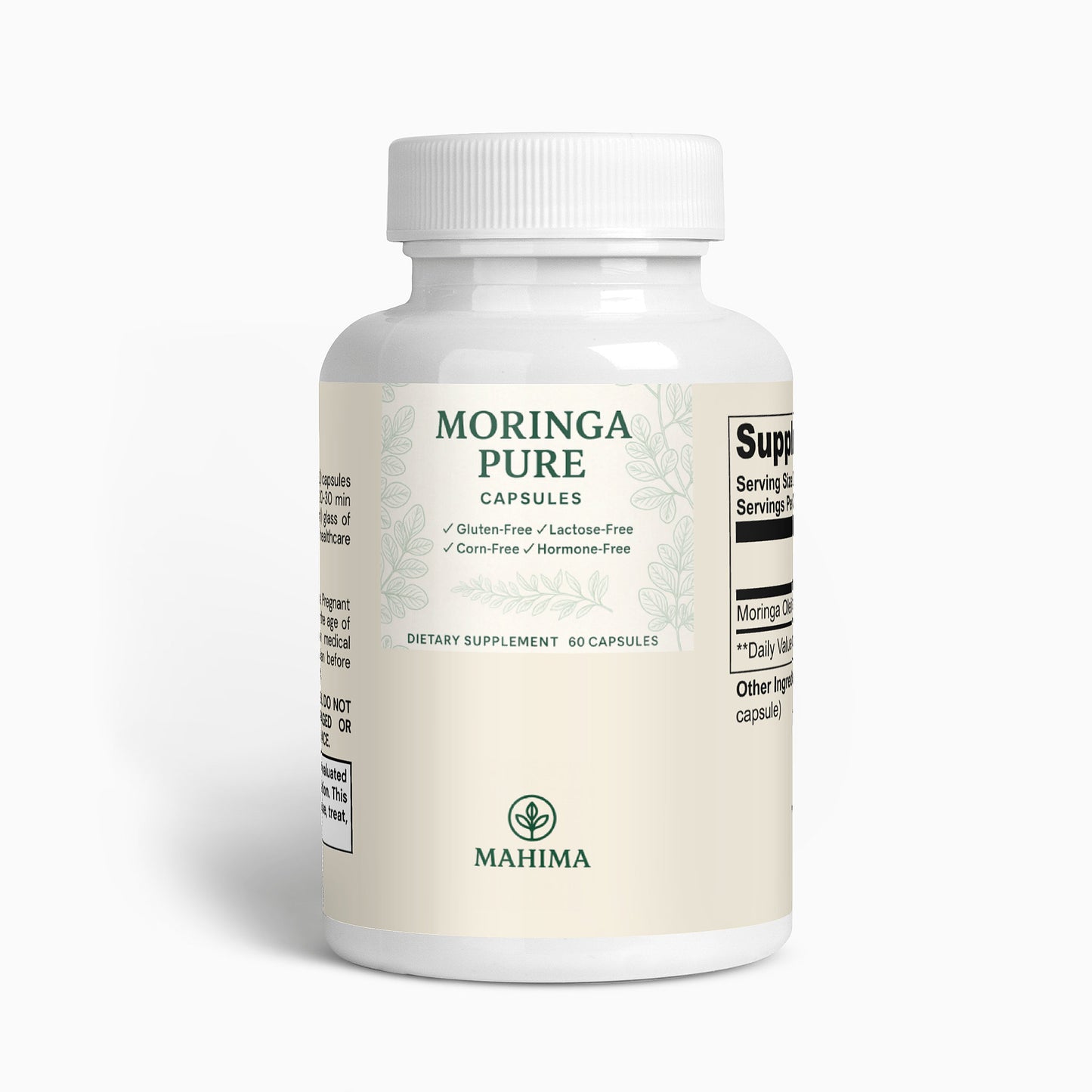 MAHIMA Moringa Pure – 100% Natural Moringa Oleifera Supplement | 60 Vegan Capsules | Gluten-Free, Lactose-Free, Hormone-Free